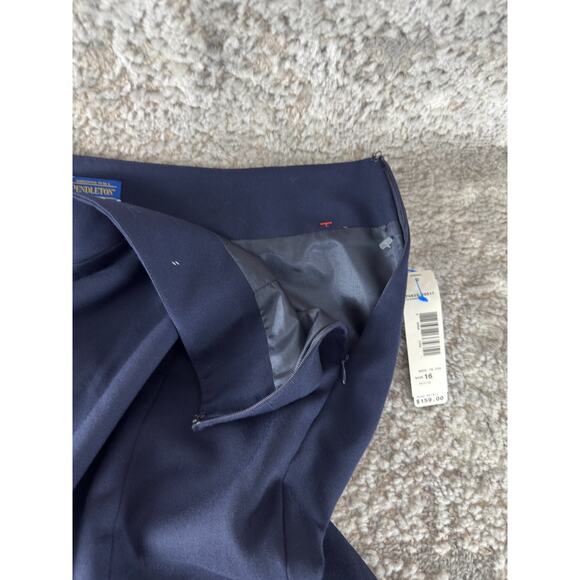 NEW Pendleton Petite Size 16 Career Minimalist Wool Midi Pencil Skirt Navy Zip - Picture 11 of 12